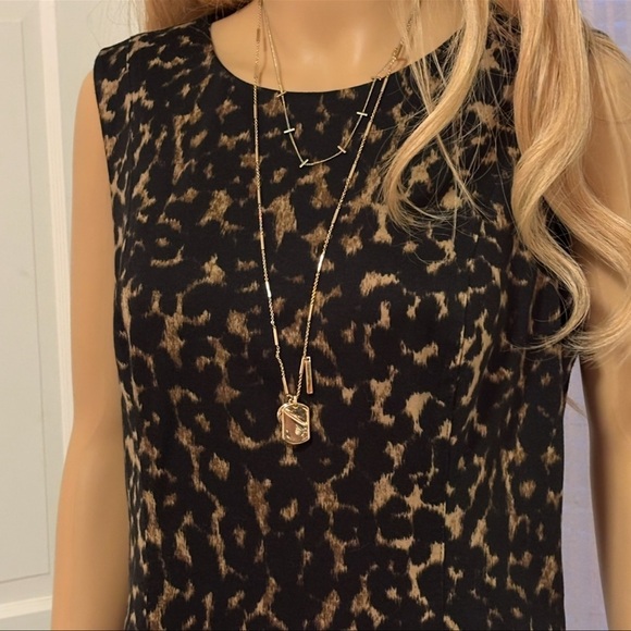 Calvin Klein Black and Brown Print Dress 14 Knee Length in Excellent Condition - Picture 5 of 6